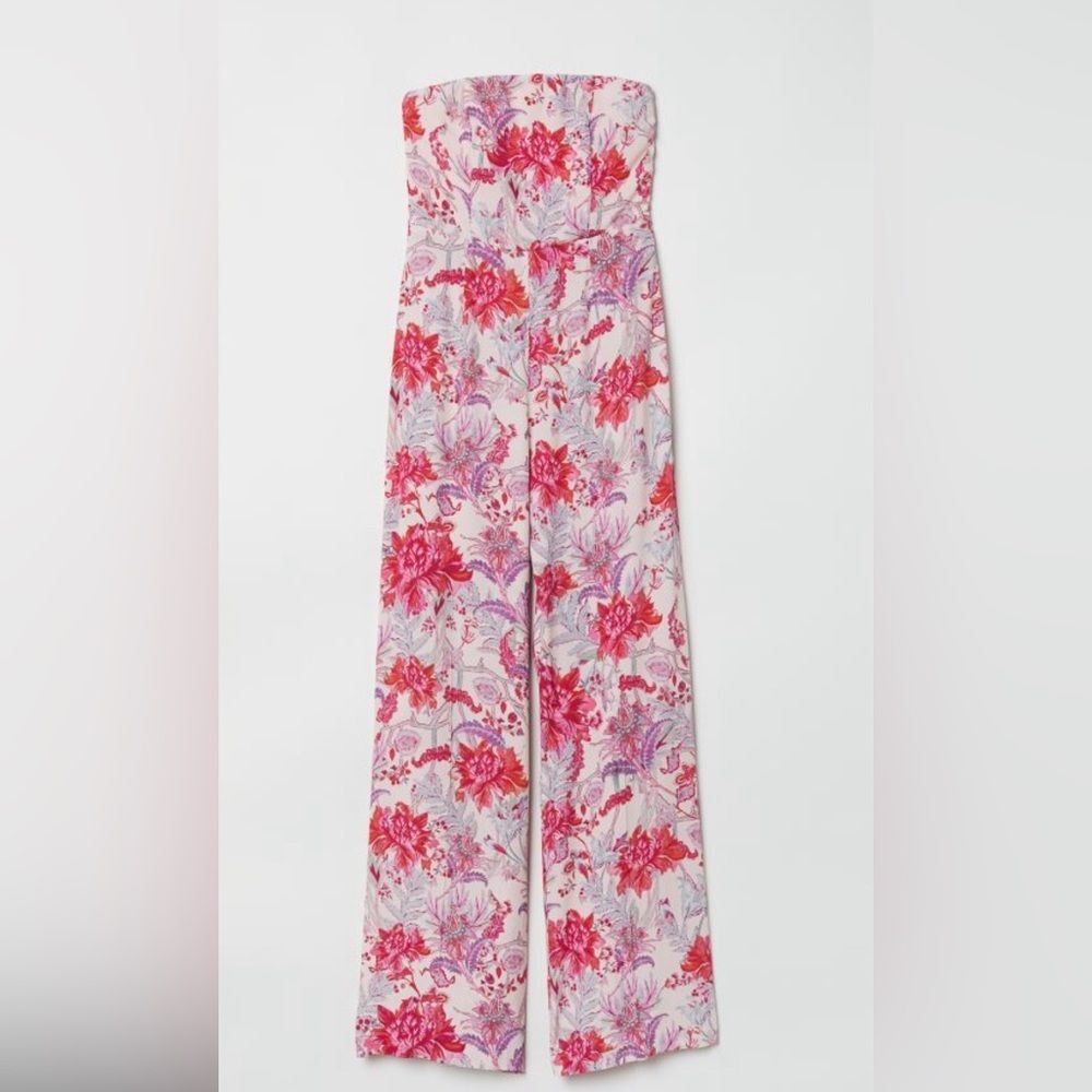 H&M Limited Edition Floral Flowy Strapless Corset Top Jumpsuit w Bow size 2
